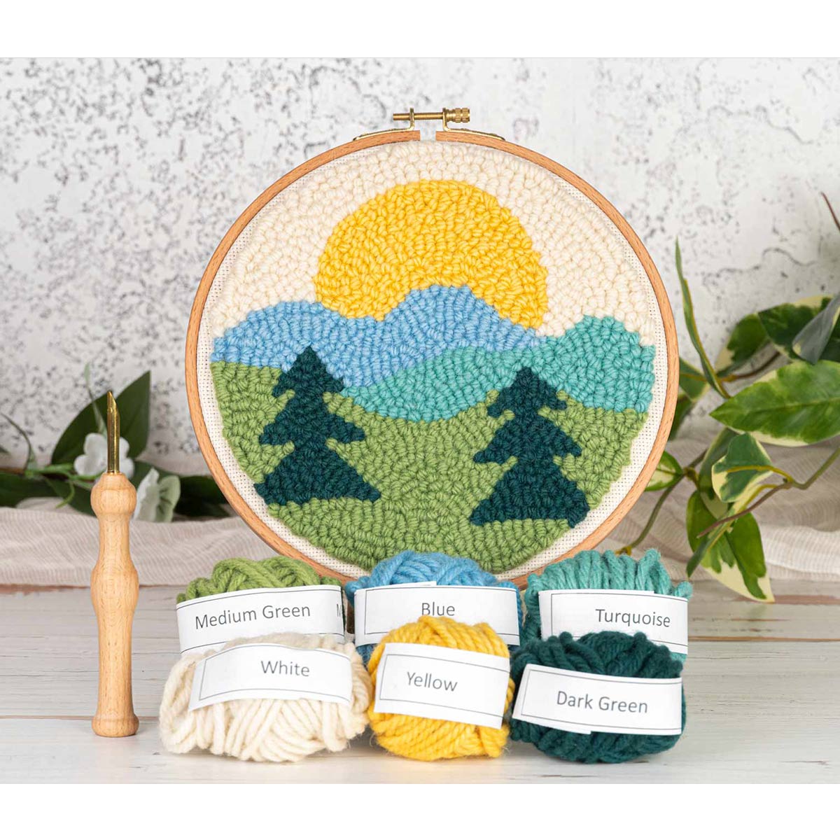 Scenery Pattern Punch Needle Embroidery Starter Set With Yarn