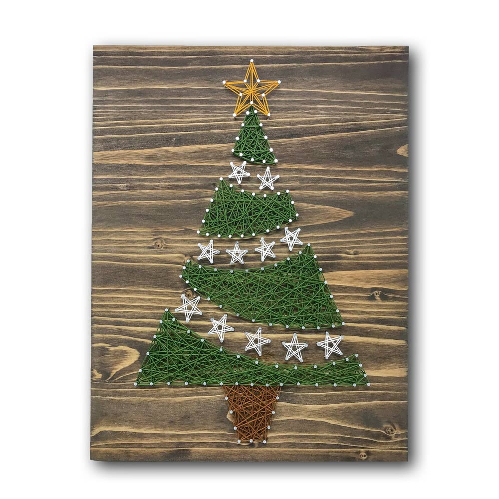 Couples Rustic Wood Beanie Christmas Tree Ornament – String Art by Kaly